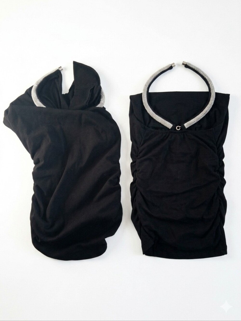 Black Sleeveless Blouse with Embellished Collar